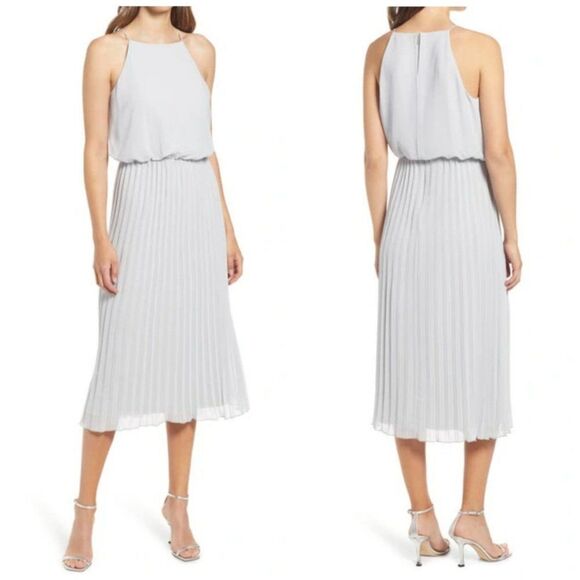 Sam Edelman Sleeveless Pleated Midi Dress in Silver Grey - Picture 1 of 10